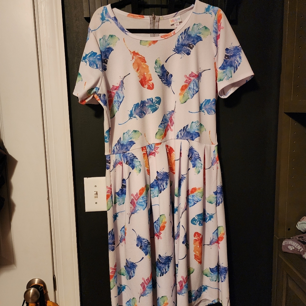 Lularoe Amelia A line Rainbow Feather Dress 2XL